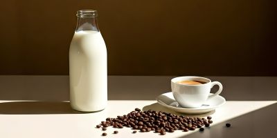 Bottle of milk and cup of coffee
